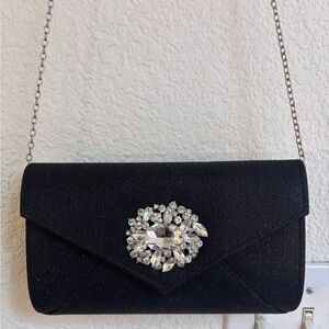 Elegant Black Clutch with Crystal Embellishment